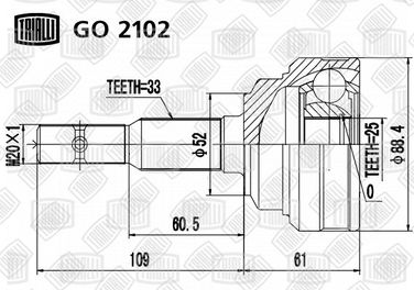 Trialli GO 2102 Шрус наруж. для а/м Opel Astra g (98-) 1.8i/2.0i ABS | перед прав/лев | - 1
