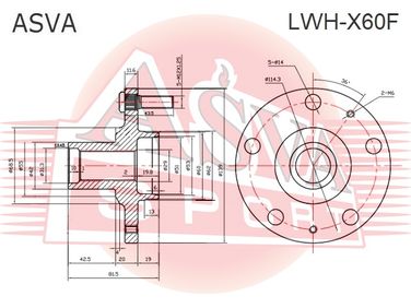 Asva LNWH-X60F Ступица колеса | перед прав/лев | - 2