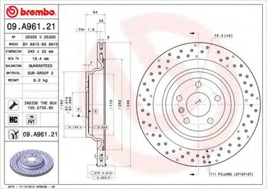 Brembo 09.A961.21 Диск тормозной UV Coated | зад | - 1