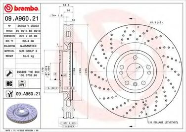 Brembo 09.A960.21 Диск тормозной UV Coated | перед | - 1