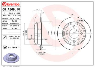 Brembo 08.A869.11 Диск тормозной UV Coated | зад | - 2
