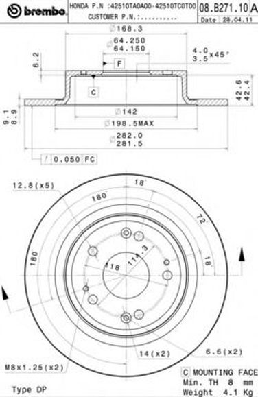 Brembo 08.B271.11 Диск тормозной UV Coated | зад | - 1