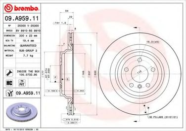 Brembo 09.A959.11 Диск тормозной UV Coated | зад | - 1
