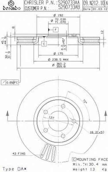 Brembo 09.N212.11 Диск тормозной UV Coated | перед | - 1