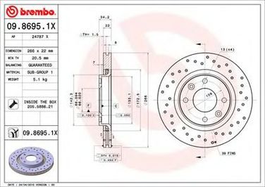 Brembo 09.8695.1X Диск тормозной Xtra | перед | - 1