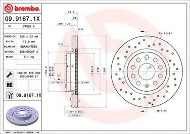 Brembo 09.9167.1X Диск тормозной Xtra | перед | - 1