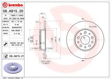 Brembo 08.A915.21 Тормозной диск | зад | - 1