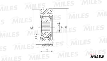 Miles GA10006 Шрус audi 80/vw g1/g2/g3/passat/polo 1.3-2.3 72-06 внутр. - 3