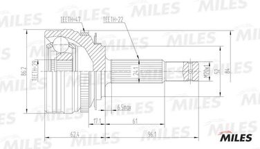 Miles GA20050 Шрус chevrolet lanos 1.4/1.5 97- нар.(ABS) - 1