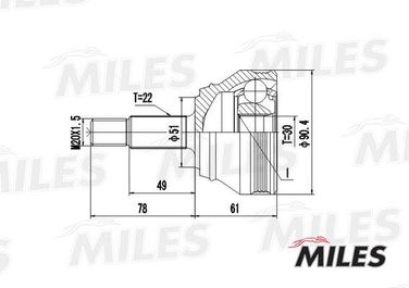 Miles GA20516 Шрус VW g1/g2/g3/passat/polo/seat toledo 1.6-2.0 82-99 нар. - 1