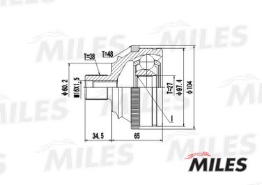Miles GA20529 Шрус VW T4 1.9d-2.8 90-03 нар.(ABS) - 3