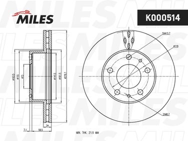 Miles K000514 Диск тормозной citroen jumper/fiat ducato/peugeot boxer 94- передний D=280мм. - 2