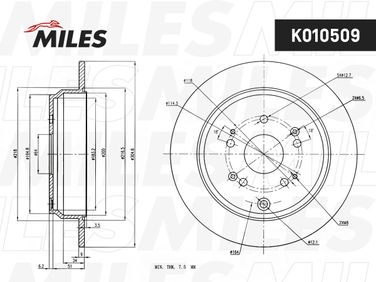 Miles K010509 Диск тормозной honda cr-v 02- задний D=302мм. - 2