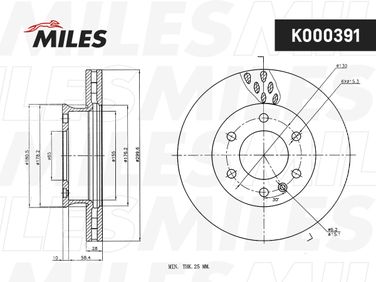 Miles K000391 Диск тормозной mercedes sprinter 06-/vw crafter 06- передний вент.D=300мм. - 2