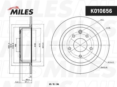 Miles K010656 Диск тормозной nissan juke 10-/qashqai 07- задний - 2