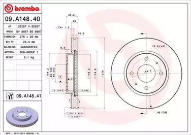 Brembo 09.A148.41 Диск тормозной UV Coated | перед | - 1