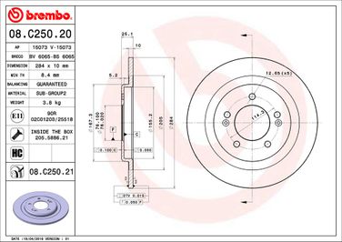 Brembo 08.C250.21 Диск тормозной UV Coated | зад | - 2