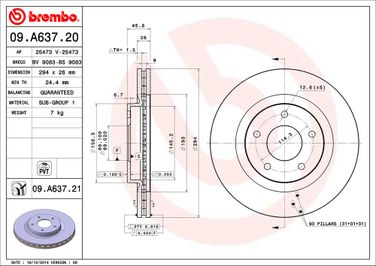 Brembo 09.A637.21 Диск тормозной UV Coated | перед | - 2