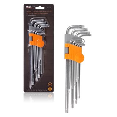 AIRLINE AT-9-21 Набор Г-образных ключей torx с отв. удлинённых 9 предметов (т10, т15, т20, т25, т27, т30, т40, т45, т50) пласт.подвес - 1