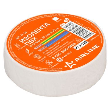 AIRLINE AIT-P-14 Изолента пвх, белая, 19 мм*10 м - 2