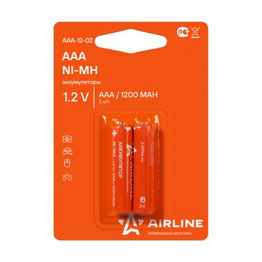 AIRLINE AAA-12-02 Батарейки AAA hr03 аккумулятор Ni-Mh 1200 mAh 2шт. - 1