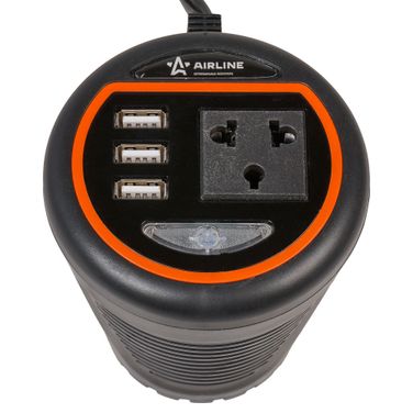 AIRLINE API-120-00 Инвертор 12в-220в, 120 Вт в подстаканник + 3usb - 3