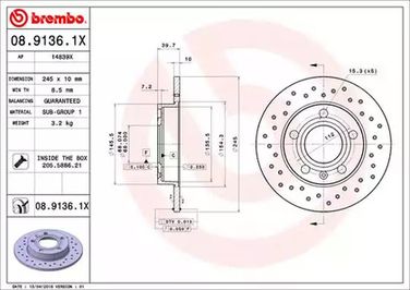 Brembo 08.9136.1X Диск тормозной Xtra | зад | - 1