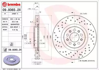 Brembo 09.9365.2X Диск тормозной Xtra | перед | - 1