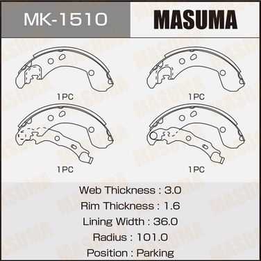 Masuma MK1510 Колодки тормозные барабанные | зад | - 1