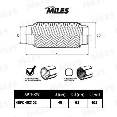 Miles HBFC45X102 Труба гофрированная с внутренним металлорукавом 45x102 - 1
