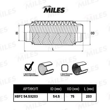 Miles HBFC54.5X203 Труба гофрированная с внутренним металлорукавом 54.5x203 - 1