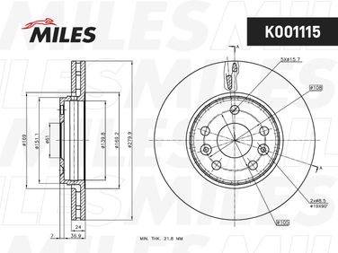 Miles K001115 Диск тормозной renault kangoo 08- передний вент.D=280мм. - 2