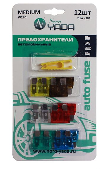 Nord Yada 902258 Предохранитель medium (стандарт) набор 12шт. с пинцетом (7.5,10,15,20,25,30а по 2шт.) - 1