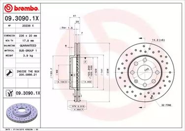 Brembo 09.3090.1X Диск тормозной Xtra | перед | - 1