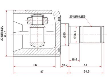 SAT MI-731 Шрус внутренний hyundai accent 99-05getz 02-11 | перед | - 1