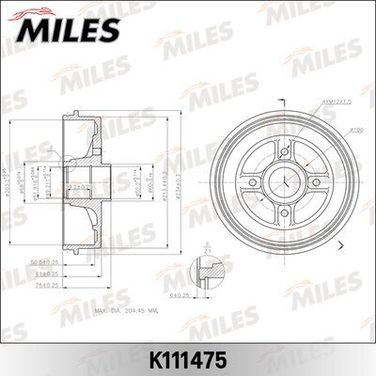 Miles K111475 Барабан тормозной renault logan/clio/megane (d=203mm) - 1