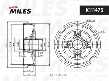 Miles K111475 Барабан тормозной renault logan/clio/megane (d=203mm) - 2