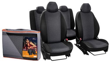 AIRLINE ACCS-L-13 Чехлы для Hyundai Solaris, Kia Rio (11-) Лима, 13 пред., задн.спин. 1/3 с молн., жаккард-кожзам, черн. - 1