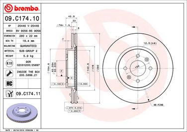 Brembo 09.C174.11 Диск тормозной UV Coated | перед | - 2