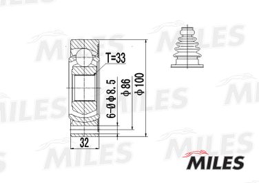 Miles GA10007 Шрус audi 80/vw g1/g2/g3/passat/polo 1.6-2.8 82-01 внутр. - 3