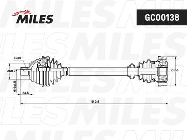 Miles GC00138 Привод в сборе VW T4 1.9d-2.5 90-03 лев./прав. - 3
