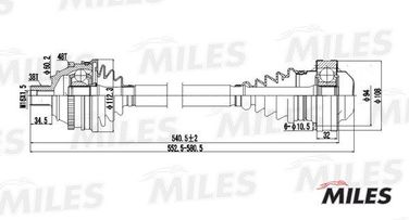 Miles GC00139 Привод в сборе VW T4 1.9d-2.5 90-03 лев./прав. (abs) - 1