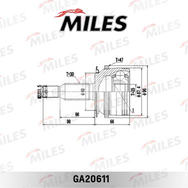 Miles GA20611 Шрус mitsubishi l200 IV 2.5di-d-3.5 05-нар. +abs - 3
