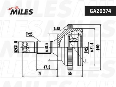 Miles GA20374 Шрус peugeot 206 1.6 00- нар.(ABS) - 2