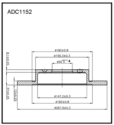 Allied Nippon ADC1152 Диск тормозной | зад | - 1