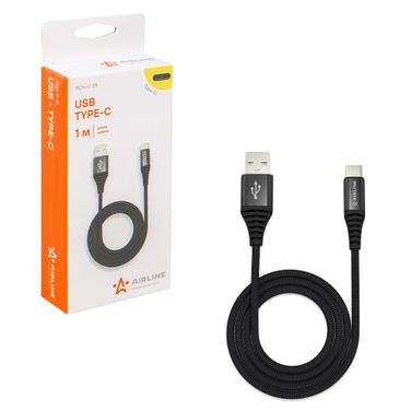 AIRLINE ACH-C-25 Кабель USB - Type-C 1м, черный нейлоновый - 3