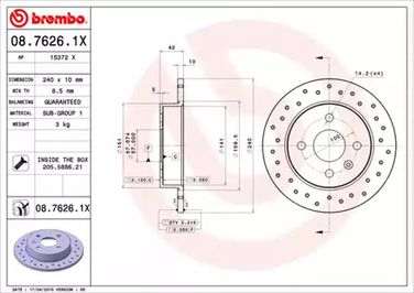 Brembo 08.7626.1X Тормозной диск | зад | - 1