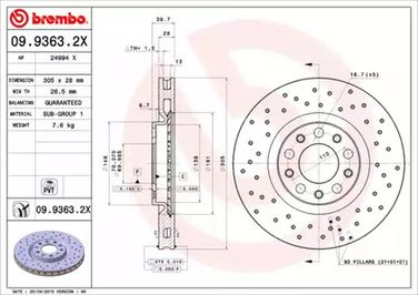 Brembo 09.9363.2X Диск тормозной Xtra | перед | - 1