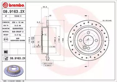 Brembo 08.9163.2X Тормозной диск | зад | - 1