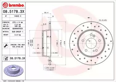 Brembo 08.5178.3X Диск тормозной Xtra | зад | - 1